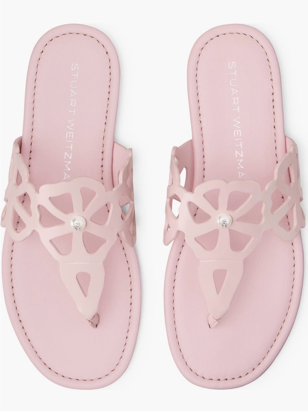 Stuart Weitzman Pale Pink Floral Cutout Thong Sandals